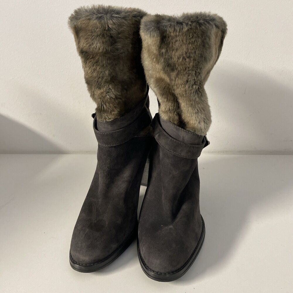 Stuart Weitzman Furstup Fur Boot Heel Suede Slate… - image 4